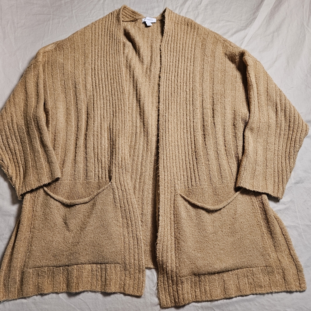 Topshop Womens Camel Long Sleeve Open Front Chunky Ribbed Long Cardigan Sz Small